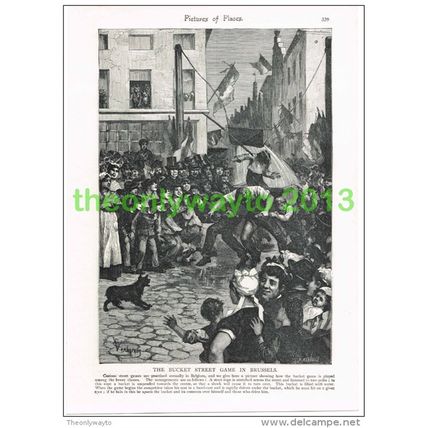 THE BUCKET STREET GAME IN BRUSSELS, Book Illustration c1895
