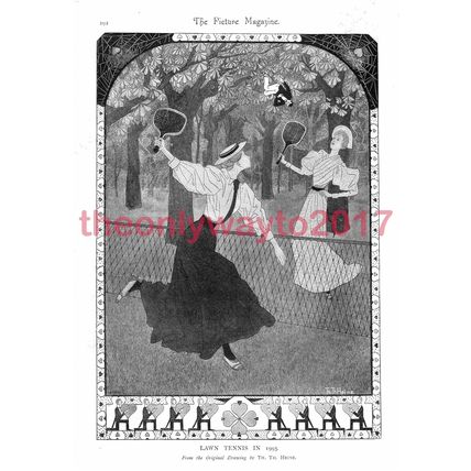 Lawn Tennis in 1995, Th Th Heine, Bk Illustration 1895, MODERN REPRODUCTION