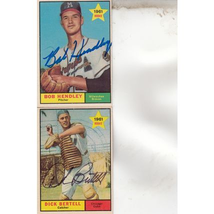 BOB HENDLEY & DICK BERTELL ROOKIES AUTO 1961 MILWAUKEE BRAVES ALL-STAR BATTERY