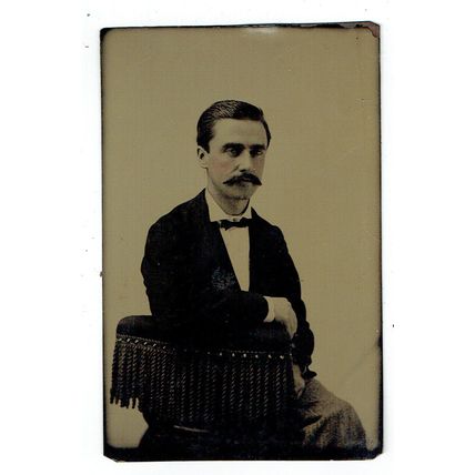 Victorian cdv tintype photo man with moustache seated unstated photographer