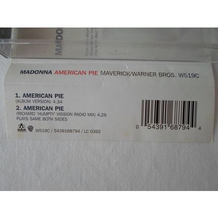 MADONNA TAPE. SINGLE.AMERICAN PIE. 2000, MAVERICK, 054391687944,WARNER W519C.EX