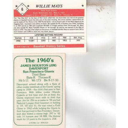 WILLIE MAYS & JIM DAVENPORT AUTOGRAPH 1979/78 NEW YORK GIANTS HOF WORLD CHAMPION