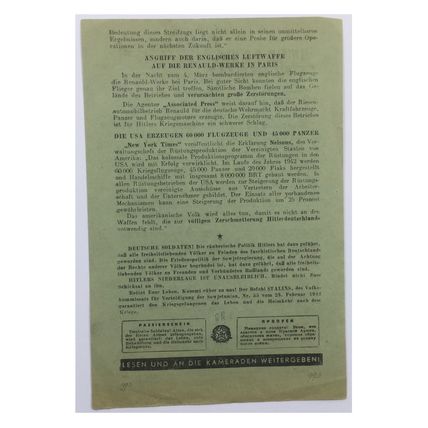 Original WW2 Russian/Soviet Air Drop Propaganda Leaflet. - Code 993. - 1942.