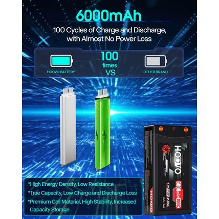 HOOVO 2S 100C 6000Mah 7.6V RC Shorty Lipo Battery High-Voltage Hard Case with T