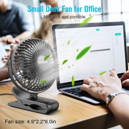 BESKAR Small Clip on Fan, 3 Speeds USB Fans with Strong Airflow, Clip & Desk Fan