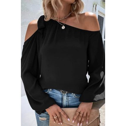 Black Knotted Asymmetric Off Shoulder Blouse