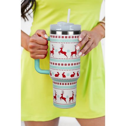 Iceland Blue Christmas Pattern Print Handled Stainless Steel Tumblers