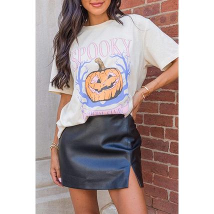 White SPOOKY Pumpkin Print Round Neck Halloween T Shirt