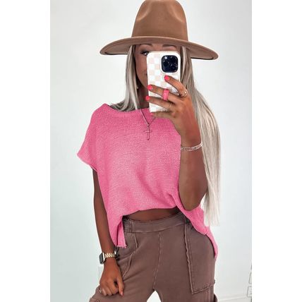 Sachet Pink Solid Color Sweater Tee with Side Slits