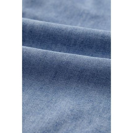 Myosotis Denim Front Pintuck Bow Tie Puff Sleeve Top