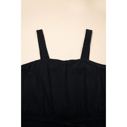 Black Drawstring Wide Leg Cargo Pockets Sleeveless Jumpsuit