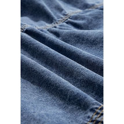 Sail Blue Plus Drawstring V Neck Puff Sleeve Denim Blouse