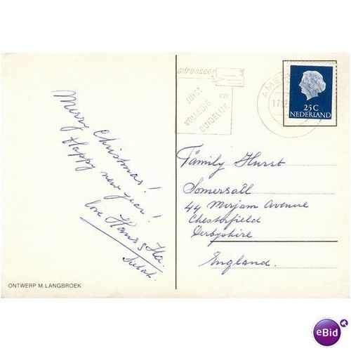 Netherlands Postcard 1973 - Prettige Feestdagen