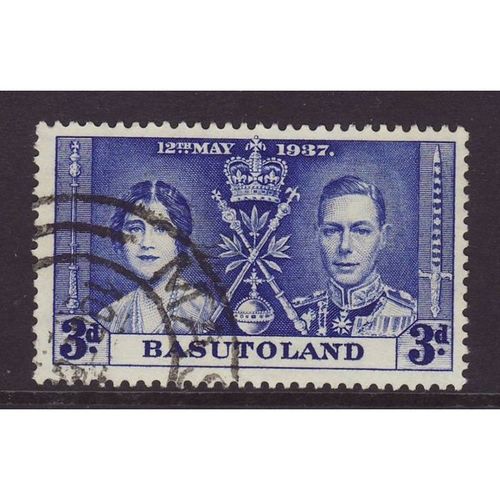 Basutoland KGVI 1937 Coronation 3d Bright Blue Used SG 17 CD 302 postage stamp