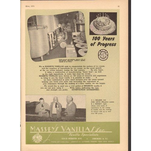 masseys vanillas inc 1951 100 years of progress ice cream vintage ad