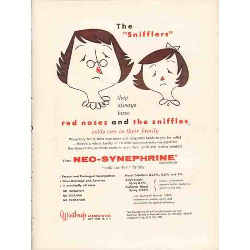 winthrop laboratories 1959 neo-synephrine snifflers medical vintage ad