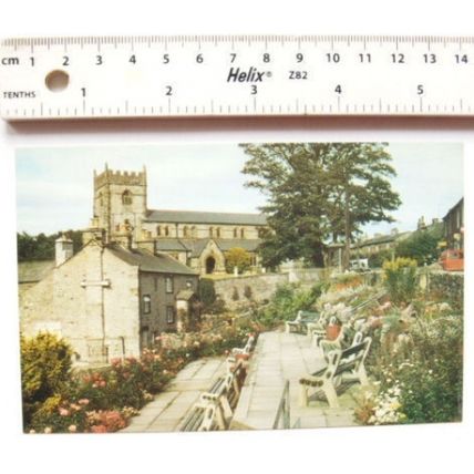 1991 postcard Church & Central Gardens Ingleton