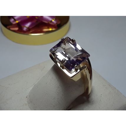 Custom 8ct Radiant Cut Natural Amethyst Bypass Italian 14Kt YellowGold Ring14626