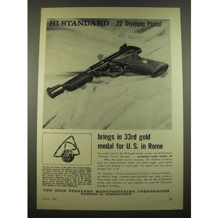 1961 Hi-Standard .22 Olympic Pistol Ad - brings in 33rd gold medal for U.S.