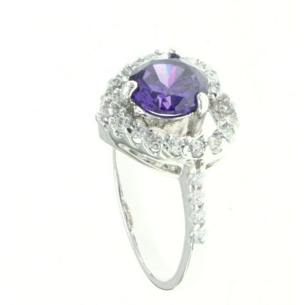 New Real 925 Sterling Silver Luxury Jewelry Heart Halo Round purple stone Ring