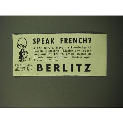 1950 Berlitz School of Language Ad - Speak french?