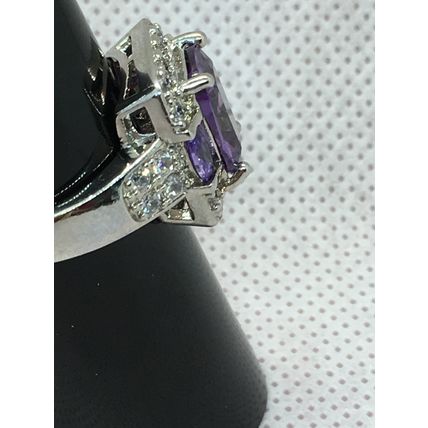 Ring Crystal Purple and White Sterling Silver #001 USA Seller