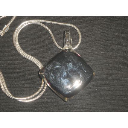 Square black glass pendant with purple white flower & gold dust