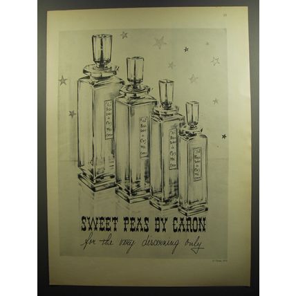 1952 Caron Sweet Peas Perfume Ad - Sweet peas by Caron for the very discerning