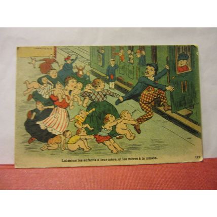 MOTHERS AND CHILDREN TRAIN used FRENCH antique postcard france humour? =