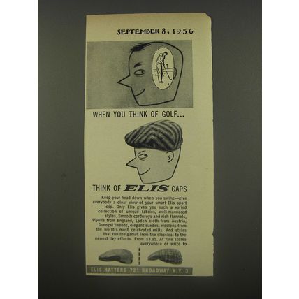 1956 Elis Caps Ad - When you think of Golf.. think of Elis Caps