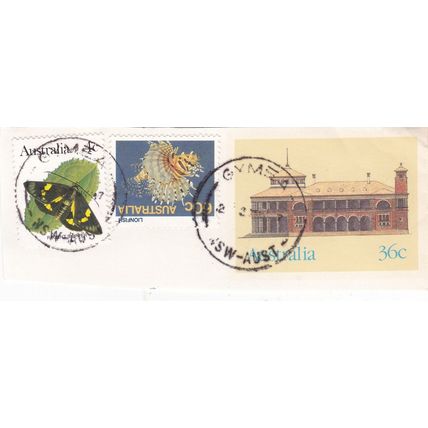 Australia 1987 Lionfish+Regent Skipper SG 931+783 Gymea NSW cancel on pece VGC