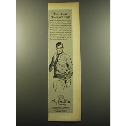 1959 A. Sulka Pullover Sweater Ad - The great cashmere hunt