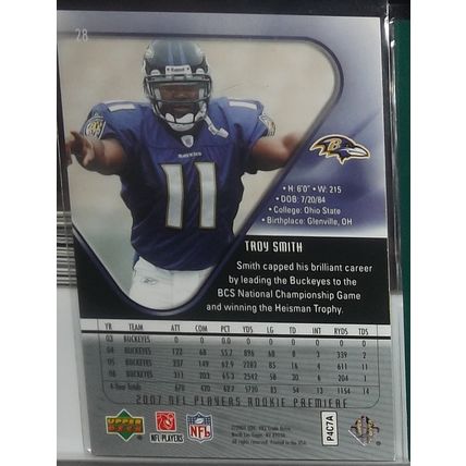 2007 Upper Deck TROY SMITH (Ravens) Rookie Premiere #28