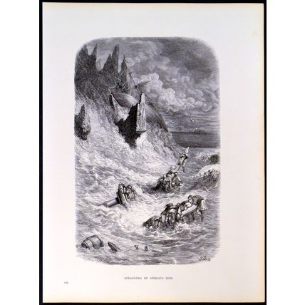 STRANDING OF SINBAD’S SHIP 1885 Gustave Doré ANTIQUE ENGRAVING