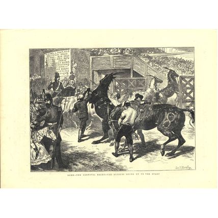 ROME - THE CARNIVAL RACES 1872 Basil Bradley Barbieri horses VICTORIAN ENGRAVING
