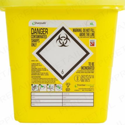 XLARGE 4L MEDICAL SHARPS BIN Disposable Syringe/Needle Insulin Tattoo Biohazard