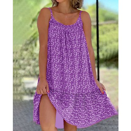 UK Plus Size Swing Ladies Floral Dress Womens Holiday Sleeveless Summer Sundress