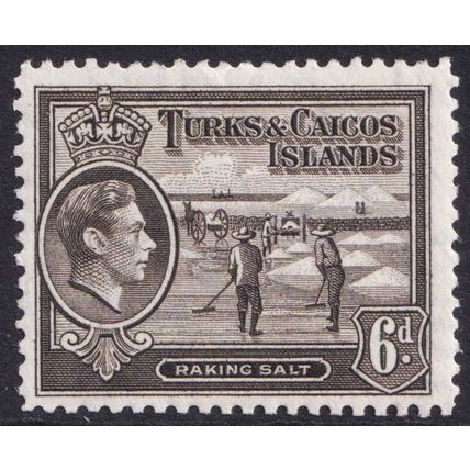 Turks and Caicos KGVI 1938-45 6d Sepia Raking Salt SG201a Mint MNH