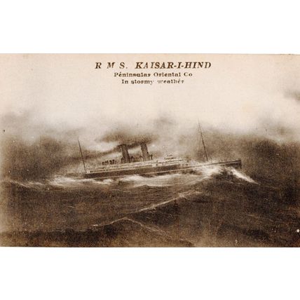RMS SS Kaiser I Hind. Peninsular Oriental Co Ship Disaster Weather Old Postcard