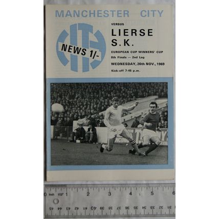 1969 programme Manchester City v. Lierse SK, European Cup Winners 8th finals 2nd