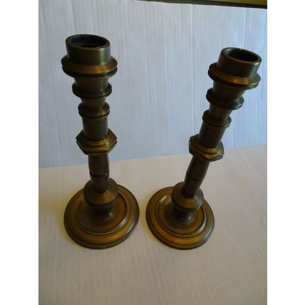 Candlestick Holders - Vintage Brass - Heavy - 11 inches tall - Set Of 2