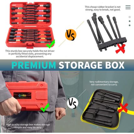 Magnetic Nut Driver Set, 16 PCS Long Nut Driver Set, 6 Inches, SAE & Metric,Colo