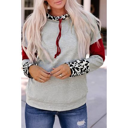 Gray Cowl Neck Drop Shoulder Splicing Sleeves Sweatshirt