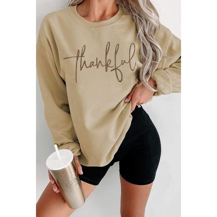 Parchment thankful Embroidered Drop Shoulder Pullover Sweatshirt