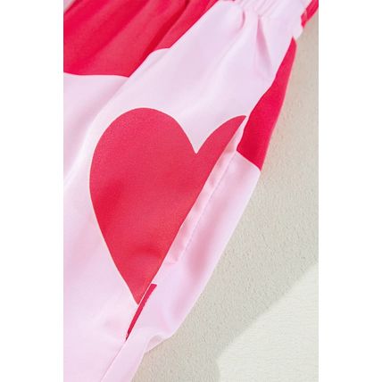 Pink Classic Heart Valentines Short Sleeve Pants Pajamas Set