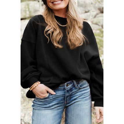 Black Loose Patchwork Crewneck Plus Size Sweatshirt