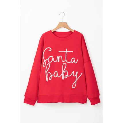 Fiery Red Plus Size Santa Baby Tinsel Crew Neck Sweatshirt