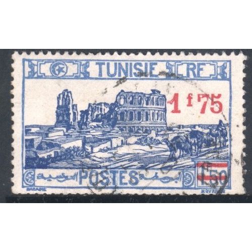 Tunisia 1937 - SG194 - surch 1f.75 on 1f.50 blue - Ampitheatre, El Djem - used