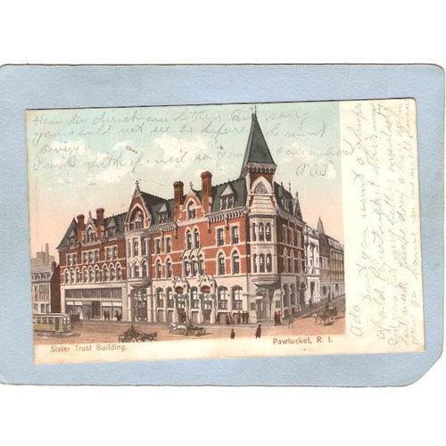 Rhode Island Pawtucket Postcard Slater Trust building Street Scene Interse~1099