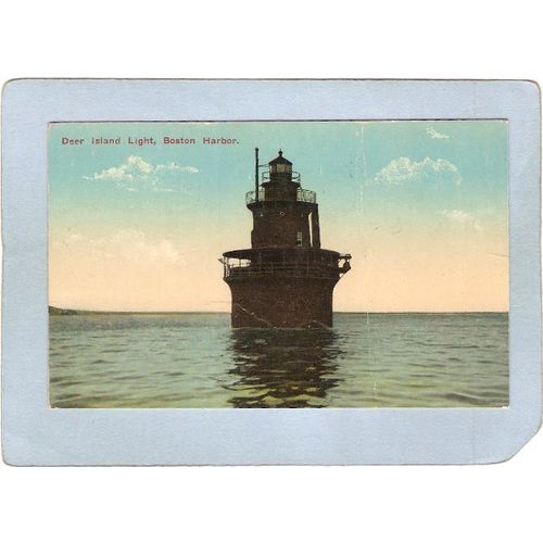 MA Boston Harbor Lighthouse Postcard Deer Island Light lighthouse_box1~435
